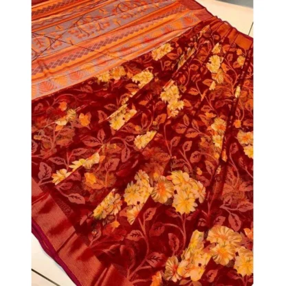 Women's Viscose Rayon Printed Saree With Unstitched Blouse (Maroon)