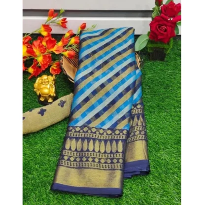 Women's Viscose Rayon Printed Saree With Unstitched Blouse (Blue)