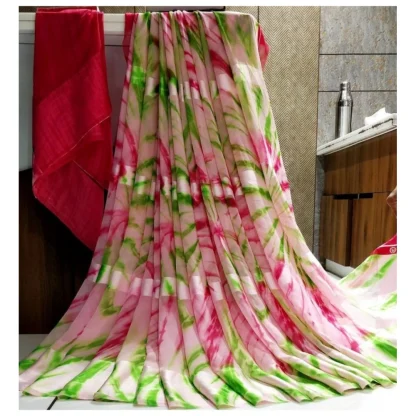 Women's Satin Patta Printed Saree With Unstitched Blouse (Pink)