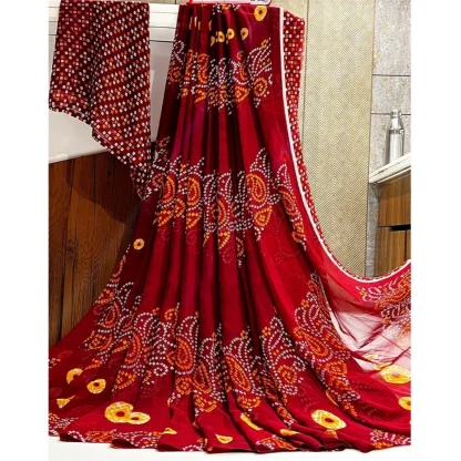 Women's Georgette Printed Saree With Unstitched Blouse (Maroon)