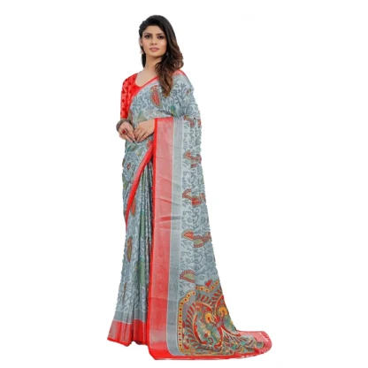 Women's Viscose Rayon Printed Saree With Unstitched Blouse (Grey)