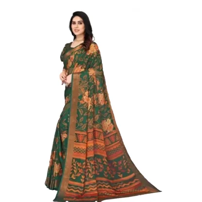 Women's Viscose Rayon Printed Saree With Unstitched Blouse (Green)