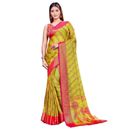 Women's Viscose Rayon Printed Saree With Unstitched Blouse (Green)