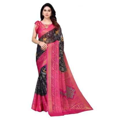 Women's Viscose Rayon Printed Saree With Unstitched Blouse (Navy Blue)