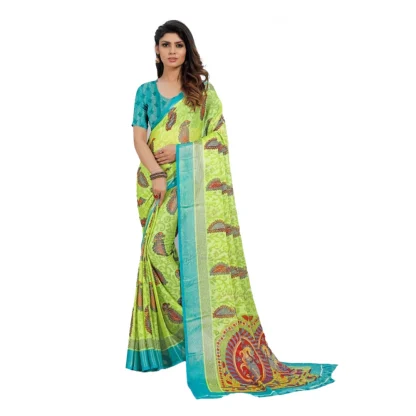 Women's Viscose Rayon Printed Saree With Unstitched Blouse (Mehendi)