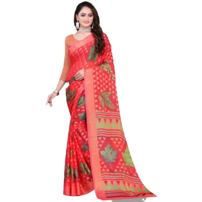 Women's Viscose Rayon Printed Saree With Unstitched Blouse (Red)