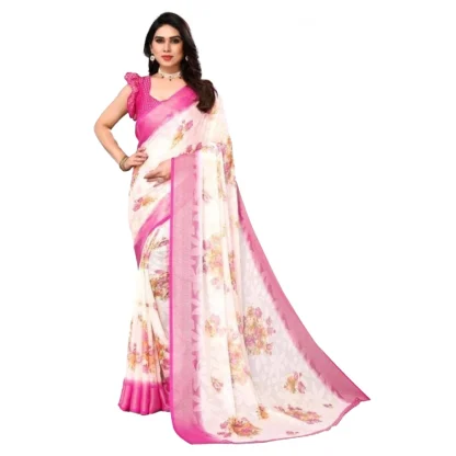 Women's Viscose Rayon Printed Saree With Unstitched Blouse (Pink)