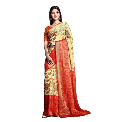 Women's Viscose Rayon Printed Saree With Unstitched Blouse (Red)