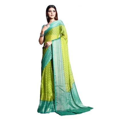 Women's Viscose Rayon Printed Saree With Unstitched Blouse (Green)