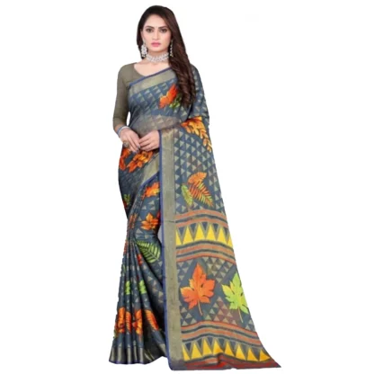 Women's Viscose Rayon Printed Saree With Unstitched Blouse (Grey)