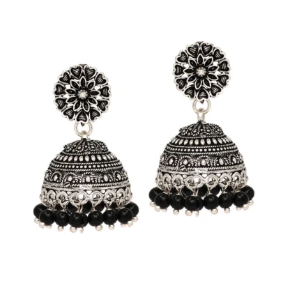 Women's Oxidised Silver Plated Black Color Earrings Jewellery - Image 2