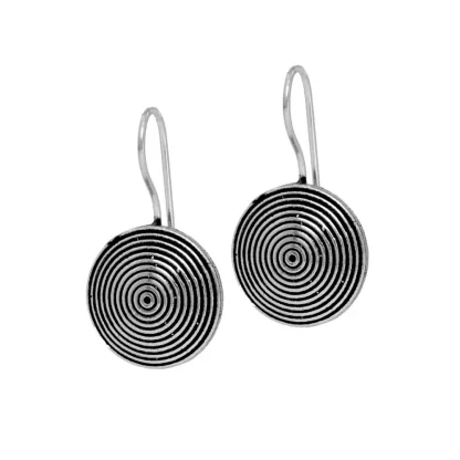 Women's Jalebi Design Silver Tone Oxidised Stud Brass Earrings - Image 2