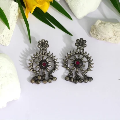 Women's Rani Color Glass Stone Oxidised Earrings