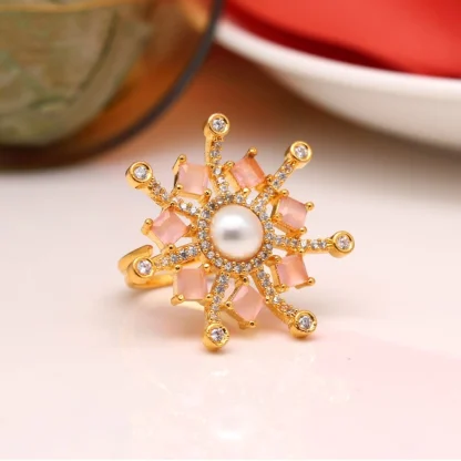 Women's Pink Color American Diamond Finger Adjustable Ring - Image 3