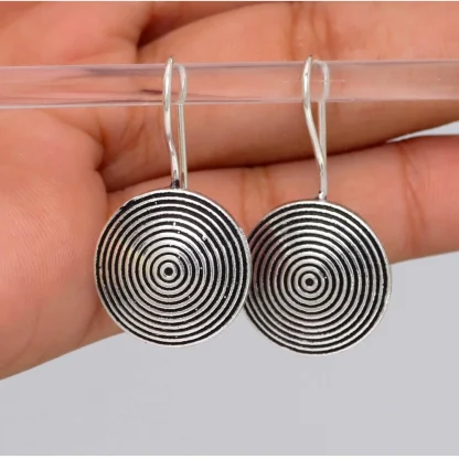 Women's Jalebi Design Silver Tone Oxidised Stud Brass Earrings - Image 3