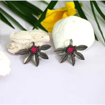 Women's Pink Color Glass Stone Oxidised Earrings