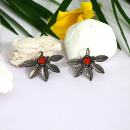 Women's Orange Color Oxidised Earrings - Image 2