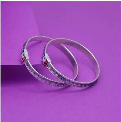 Silver Color 1 Pair Of Oxidised Kids Bangles Size: 1.6