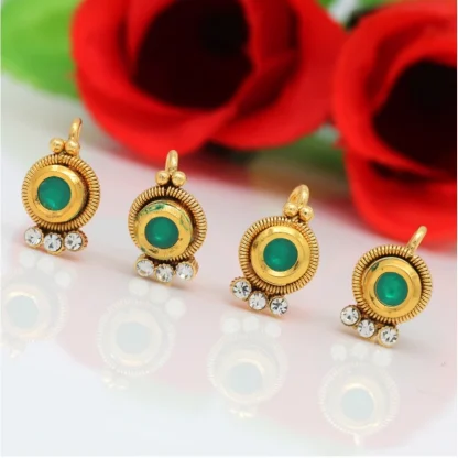 Women's Green Color Kundan Nose Pin Combo Of 4 Pieces