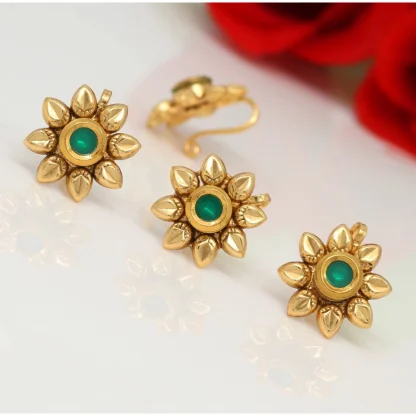 Women's Green Color Kundan Nose Pin Combo Of 4 Pieces