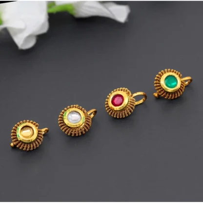 Women's Multi Color Kundan Nose Pin Combo Of 4 Pieces