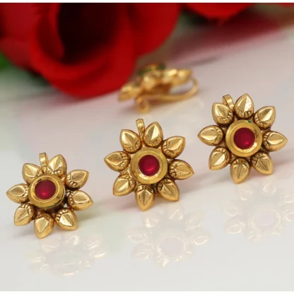 Women's Rani Color Kundan Nose Pin Combo Of 4 Pieces