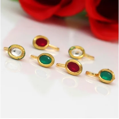 Women's Multi Color Kundan Nose Pin Combo Of 6 Pieces