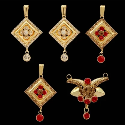 Women's Red & White Color Pendants Locket Combo Of 5 Pieces