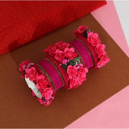 Women's Rani Color Floral Bangles Set: 2.4