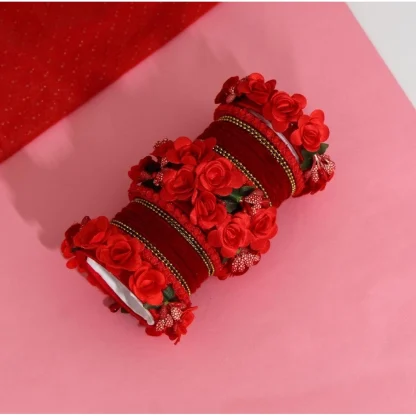 Women's Red Color Floral Bangles Set: 2.4