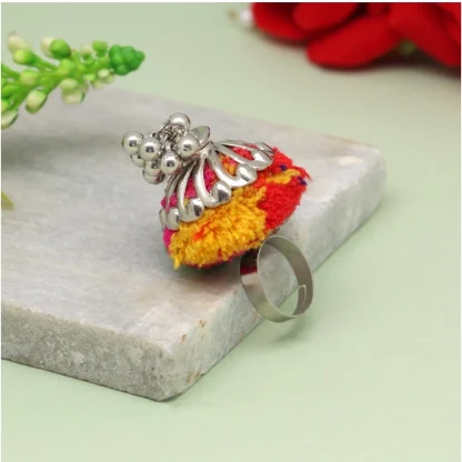 Women's Multi Color Thread Work Oxidised Adjustable Rings - Image 3