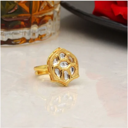 Women's White Color Kundan Ring For Women Adjustable Ring