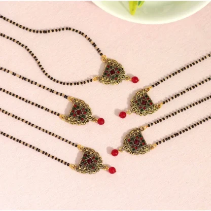 Women's Maroon & Green Color 5 Piece Of Mangalsutra Combo