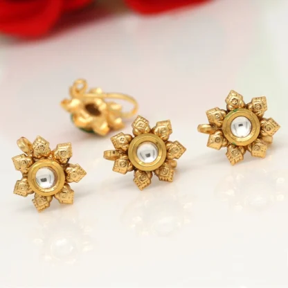 Women's Rani Color Kundan Nose Pin Combo Of 4 Pieces