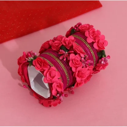 Women's Rani Color Floral Bangles Set: 2.4