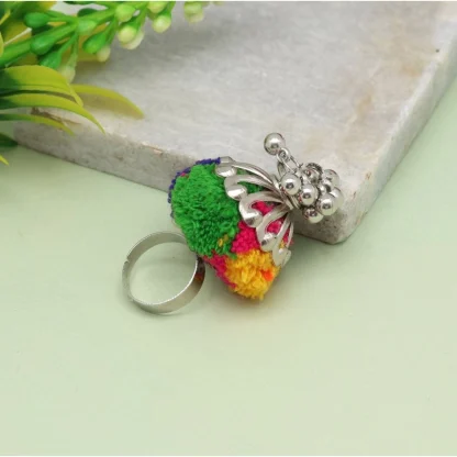 Women's Multi Color Thread Work Oxidised Adjustable Rings - Image 2