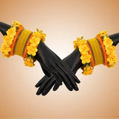 Women's Yellow Color Floral Bangles Set: 2.4