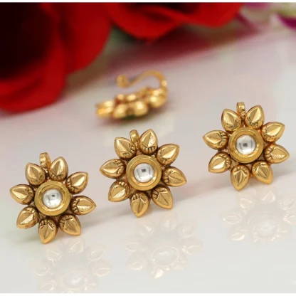 Women's White Color Kundan Nose Pin Combo Of 4 Pieces