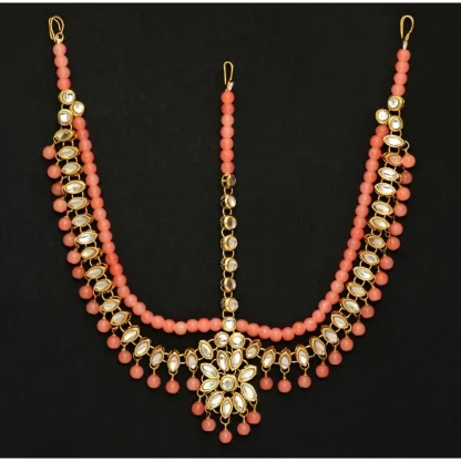 Women's Peach Color Kundan Work Matha Patti