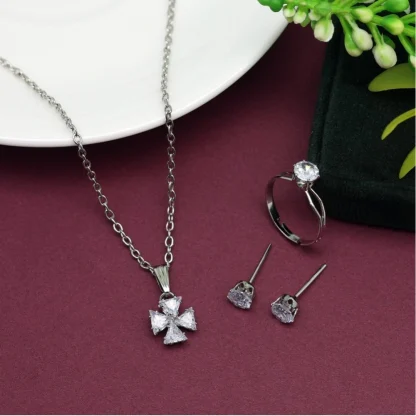 Women's Silver Color Stone Locket Pendant Set Adjustable Ring