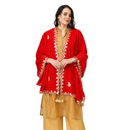 Women's Velvet Gotta Patti Dupatta (Red, Length: 2.25 to 2.50 Mtr) - Image 3