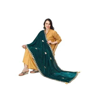 Women's Velvet Gotta Patti Dupatta (Dark Green, Length: 2.25 to 2.50 Mtr) - Image 2