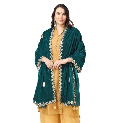 Women's Velvet Gotta Patti Dupatta (Dark Green, Length: 2.25 to 2.50 Mtr) - Image 3