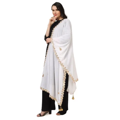 Women's Velvet Gotta Patti Dupatta (White, Length: 2.25 to 2.50 Mtr) - Image 5