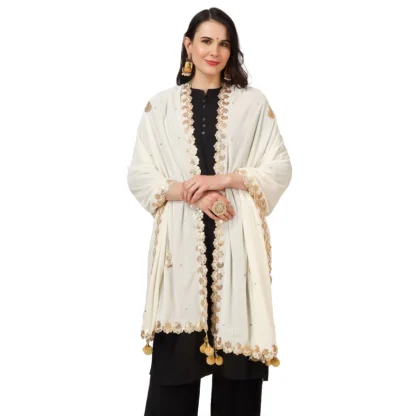 Women's Velvet Gotta Patti Dupatta (Off White, Length: 2.25 to 2.50 Mtr) - Image 3