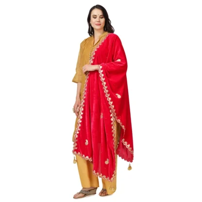 Women's Velvet Gotta Patti Dupatta (Pink, Length: 2.25 to 2.50 Mtr) - Image 5