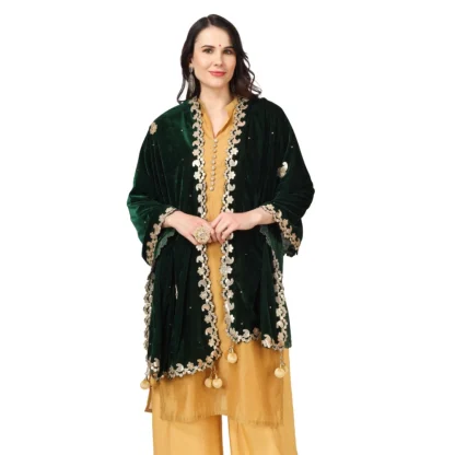 Women's Velvet Gotta Patti Dupatta (Green, Length: 2.25 to 2.50 Mtr) - Image 3