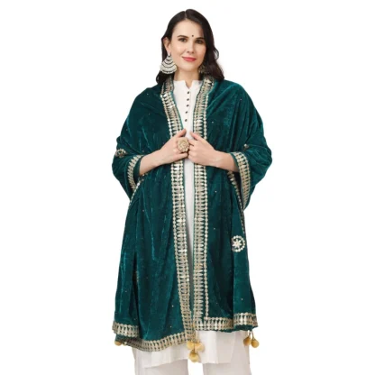 Women's Velvet Gotta Patti Dupatta (Dark Green, Length: 2.25 to 2.50 Mtr) - Image 3