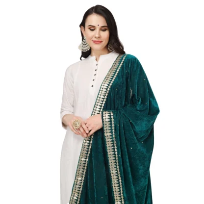 Women's Velvet Gotta Patti Dupatta (Dark Green, Length: 2.25 to 2.50 Mtr) - Image 4