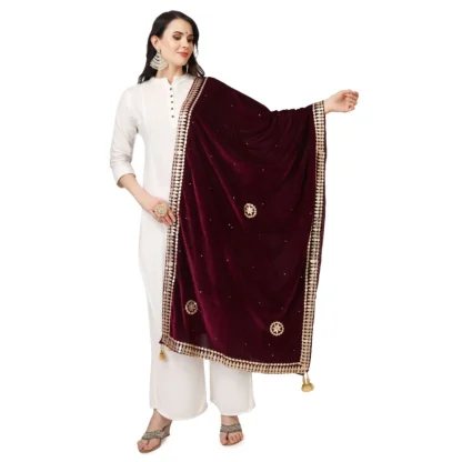 Women's Velvet Gotta Patti Dupatta (Purple, Length: 2.25 to 2.50 Mtr)